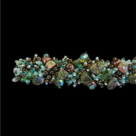 Hand Beaded Earthtone Boho Natural Stone Glass Bead Bracelet Magnetic Clasp - Picture 6 of 8